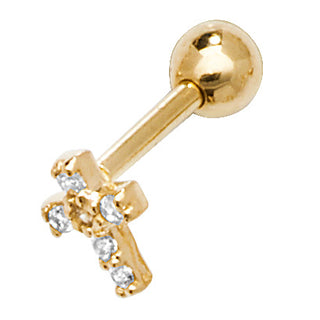 9ct Yellow Gold CZ Cross Cartilage