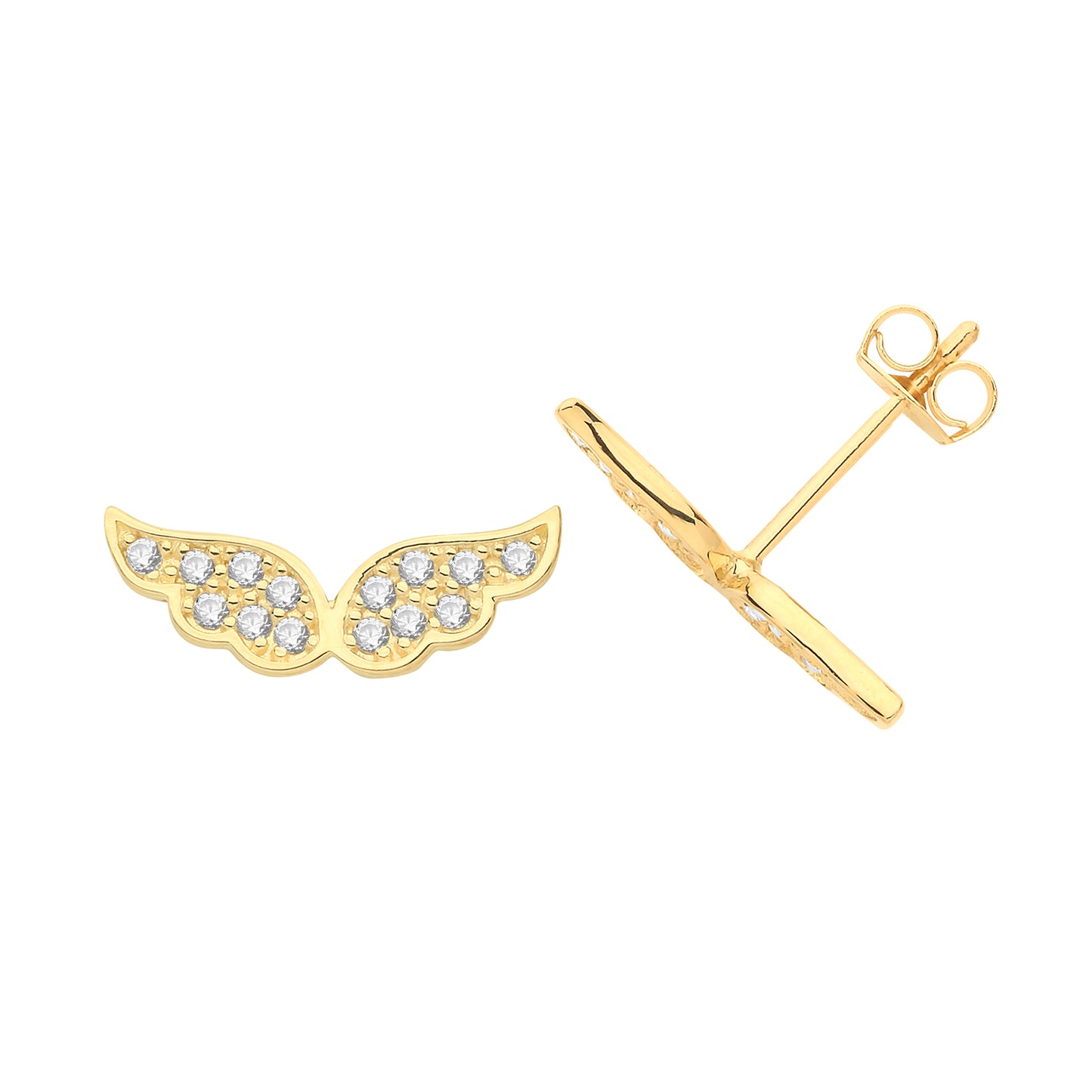 9ct Yellow Gold CZ Wings Stud Earrings