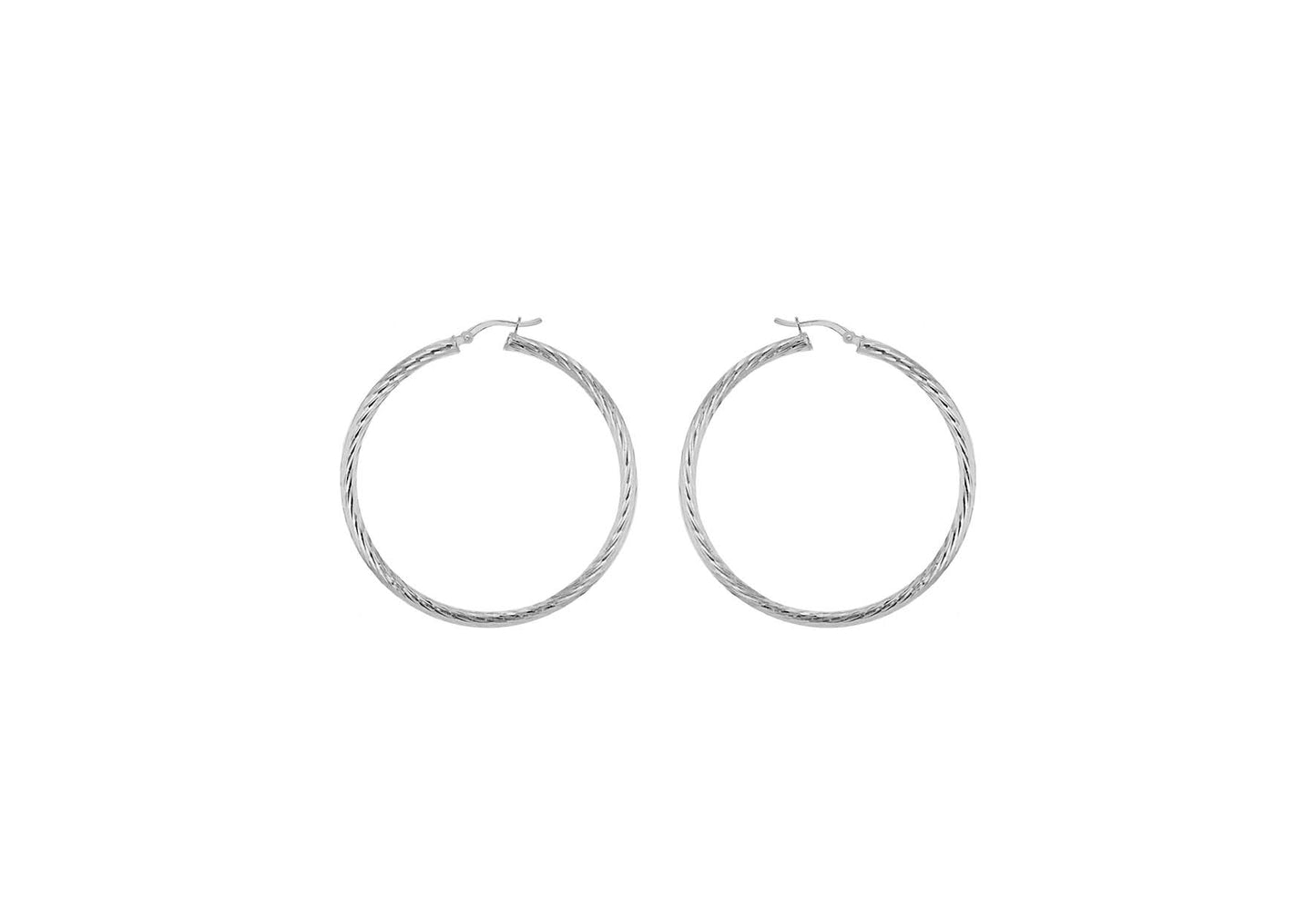 Silver Twist Style Diamond Cut Hoop Earrings