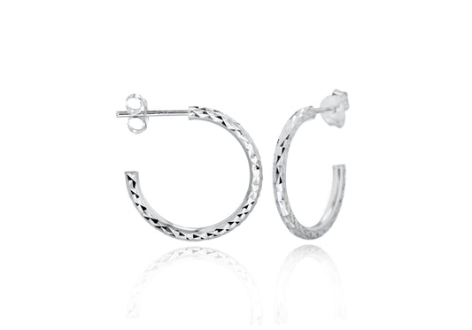 Sterling Silver Diamond Cut Half Hoop Earrings