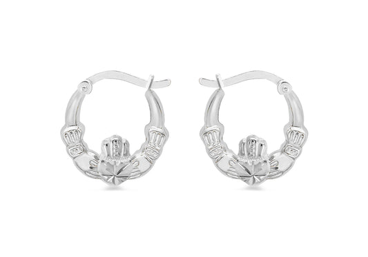 Silver Claddagh Creole Earrings