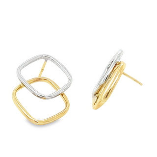 9ct 2-Coloured Gold Open Square Stud Earrings