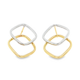 9ct 2-Coloured Gold Open Square Stud Earrings
