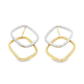 9ct 2-Coloured Gold Open Square Stud Earrings