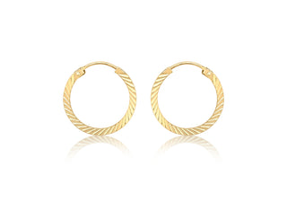 9K Yellow Gold Pleat Diamond Cut Teeny Hoop Earrings