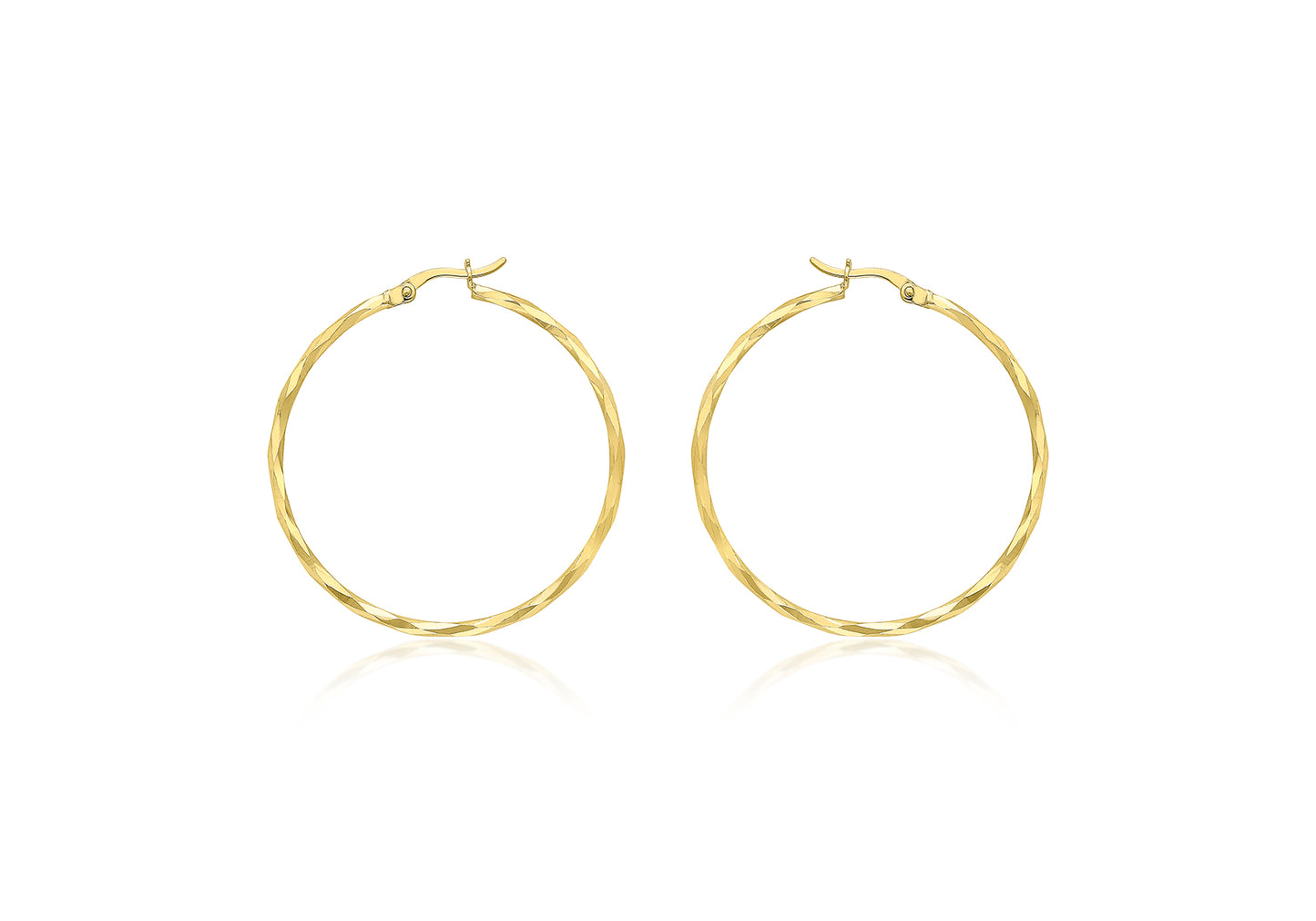 9ct Yellow Gold Diamond Cut 35mm Faceted Hoop Earrings