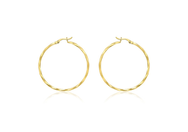 9K Yellow Gold 38mm Dainty Faceted Hoop Earrings