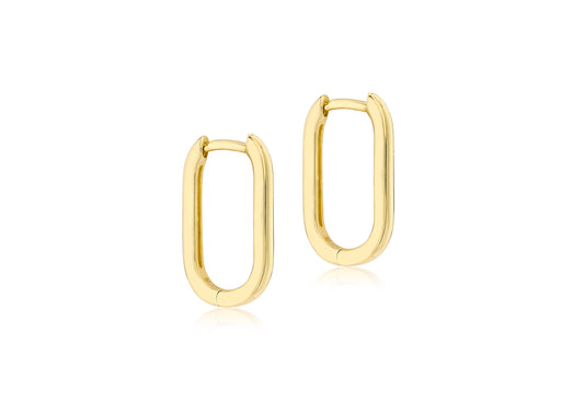 9K Yellow Gold Rectangular Medium Hoop Earrings
