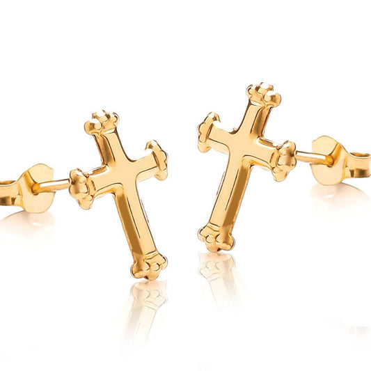 9K Yellow Gold Cross Stud Earrings