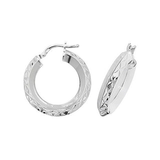 Sterling Silver Diamond Cut Hoop Earrings