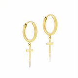 9K Yellow Gold 'Cross' Sleeper Hoop Earrings