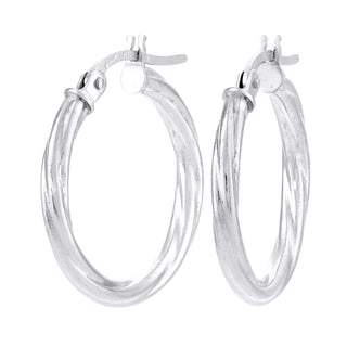 9ct White Gold Twisted 24mm Hoop Earrings
