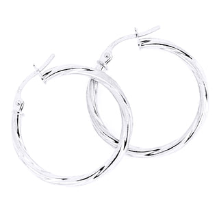 9ct White Gold Twisted 24mm Hoop Earrings