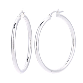 9ct White Gold Plain 35mm Hoop Earrings