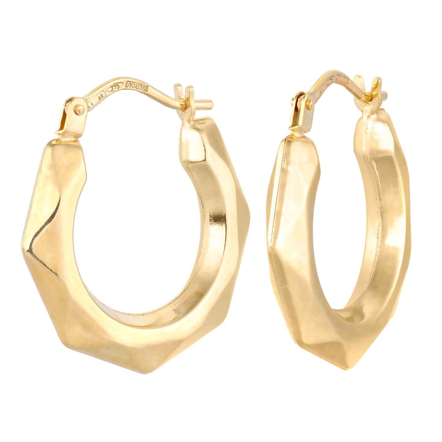 9ct Yellow Gold 20mm Faceted Hooped Earrings