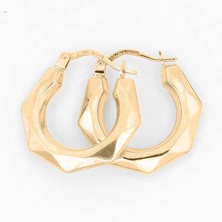 9K Yellow Gold 20mm Faceted Hoop Earrings