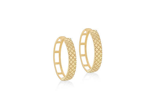 9K Yellow Gold Large Quilted Hoop Earrings