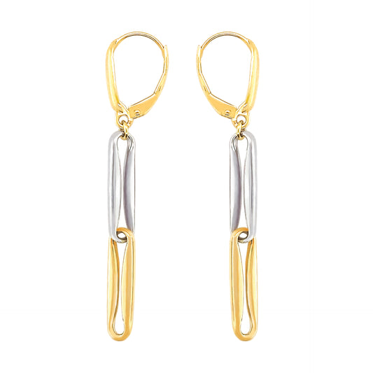 9ct 2-Coloured Gold Long Link Drop Earrings