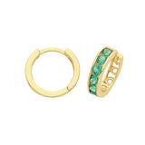 9ct Yellow Gold Green CZ Hinged Hooped Earrings