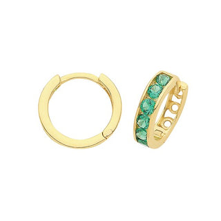 9ct Yellow Gold Green CZ Hinged Hooped Earrings