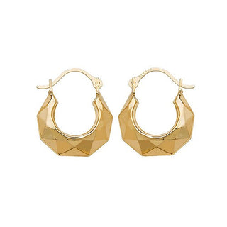 9K Yellow Gold Faceted Creole Hoop Earrings