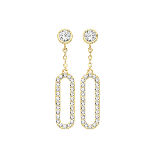 9ct Yellow Gold CZ Oblong Drop Earrings