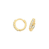 9ct Yellow Gold Tubular CZ Hinged Hooped Earrings