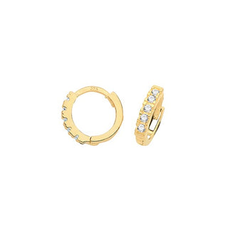 9ct Yellow Gold Tubular CZ Hinged Hooped Earrings