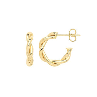9K Yellow Gold Twisted Half Hoop Earrings