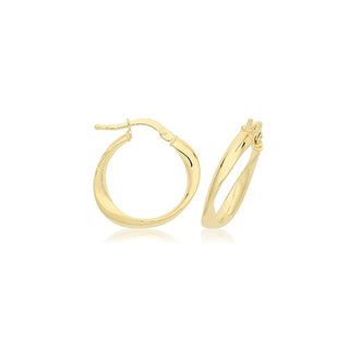 9K Yellow Gold 15mm Asymmetric Twist Hoop Earrings