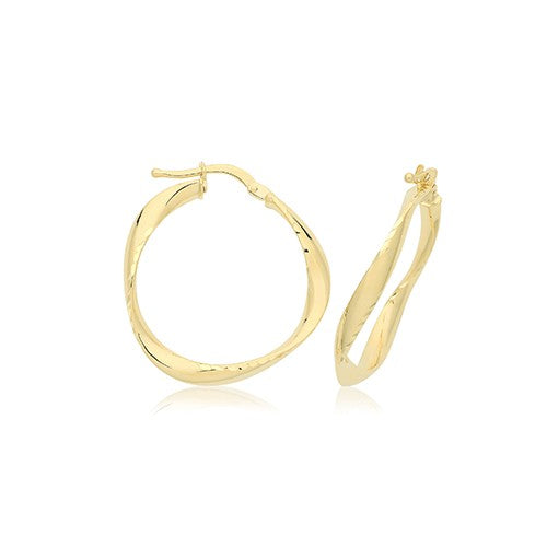 9K Yellow Gold 20mm Asymmetric Twist Hoop Earrings