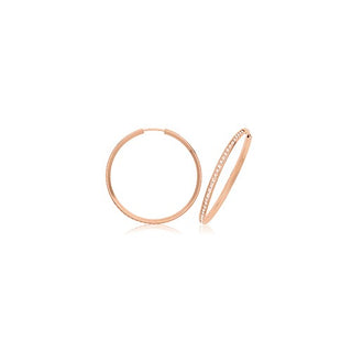 9K Rose Gold 30mm Thin Cubic Zirconia Hoop Earrings