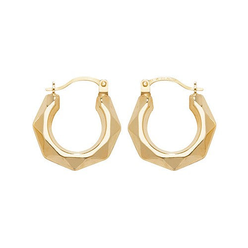 9K Yellow Gold 10mm Faceted Hoop Earrings