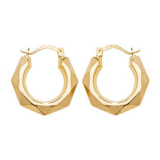 9K Yellow Gold 12mm Faceted Hoop Earrings