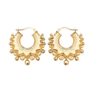 9K Yellow Gold Large Sunburst Hoop Earrings