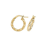 9K Yellow Gold 10mm Shimmer Twisted Hoop Earrings
