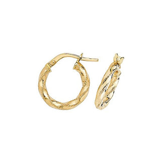 9K Yellow Gold 10mm Shimmer Twisted Hoop Earrings