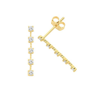 9ct Yellow Gold Linear CZ Drop Earrings