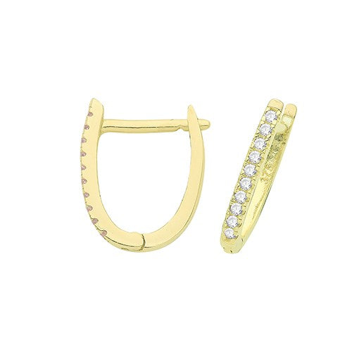 9ct Yellow Gold U-Shaped CZ Hooped Earrings