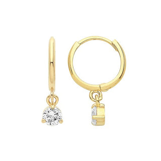 9ct Yellow Gold White CZ Drop Earrings