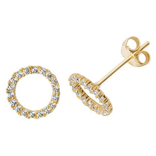 9ct Yellow Gold CZ Open Circle Stud Earrings