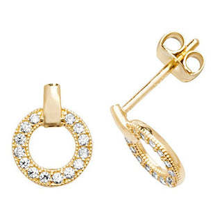 9ct Yellow Gold Open Circle CZ Stud Earrings
