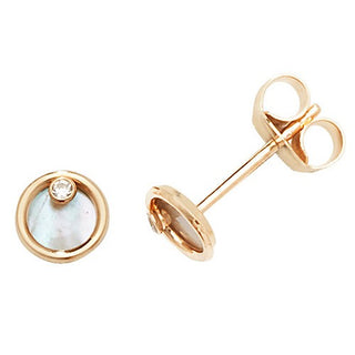 9ct Yellow Gold CZ & Mother of Pearl Stud Earrings