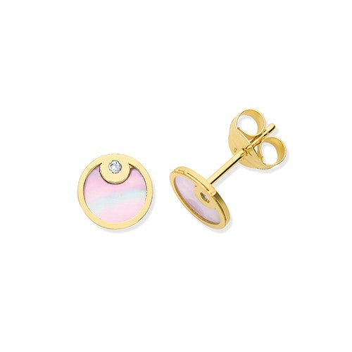 9ct Yellow Gold CZ & Mother of Pearl Stud Earrings