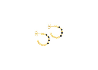 9K Yellow Gold Black Cubic Zirconia Beaded Hoop Earrings