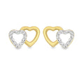 9K Yellow Gold Double Open Heart CZ Stud Earrings