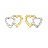 9K Yellow Gold Double Open Heart CZ Stud Earrings