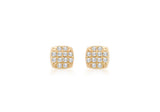 9K Yellow Gold Diamond Pave Cushion Stud Earrings