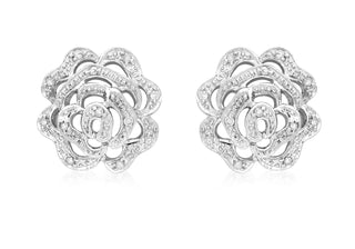 9ct White Gold Diamond Rose Stud Earrings