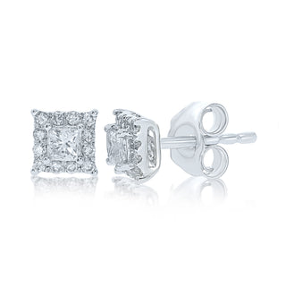 9ct White Gold Princess Cut Diamond Earrings